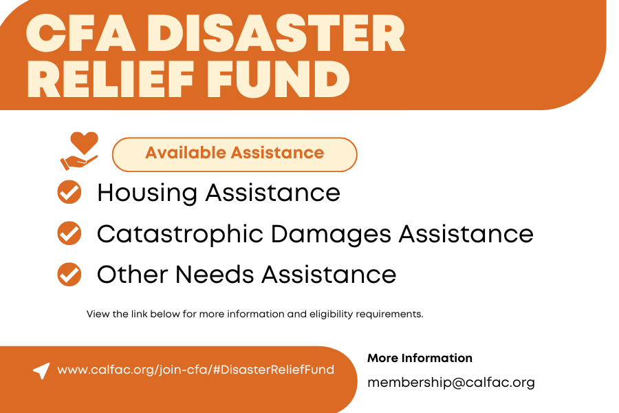 Graphic with text iforamtion for the CFA Disaster Relief Fund