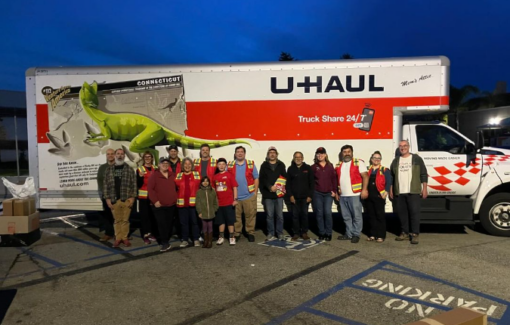 CFA SLO members stand in front of a moving truck, preparing for the historic January 2024 strike.