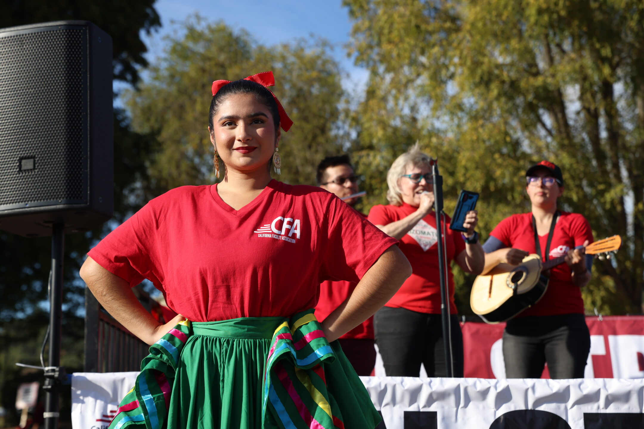 CFA member performs during a strike.